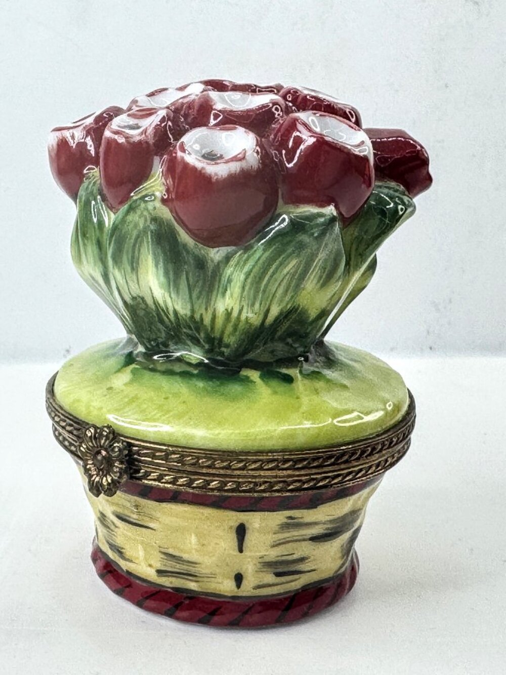 Limoges France Peint Main Tulip Basket Trinket Box Jacques Ltd Ed 125/500 A1029